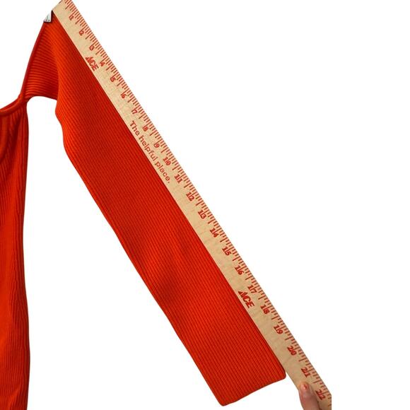 Helmut Lang M Contour Ribbed Knit Dress $395 Off Shoulder Long Sleeve Orange - Picture 10 of 12